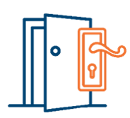 blue door graphic with orange lock